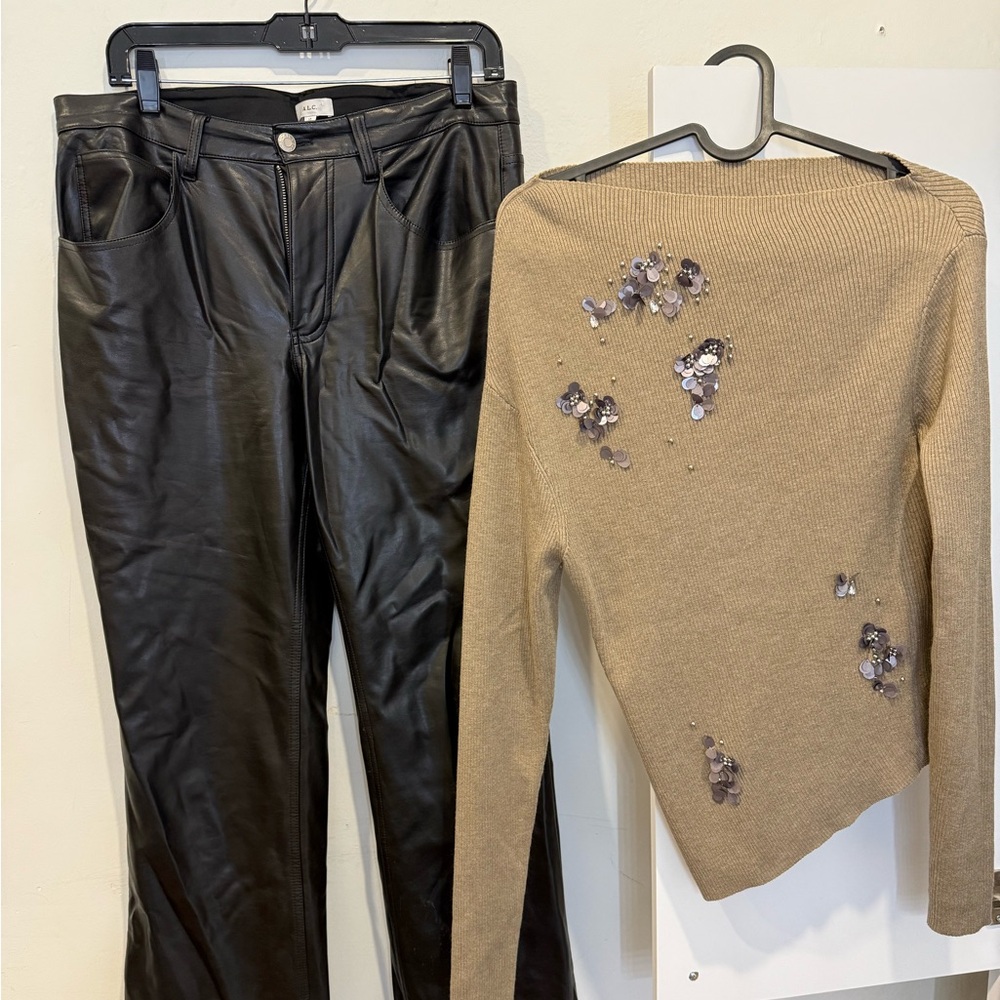 A.L.C. Black Faux Leather Zip-Front Pants